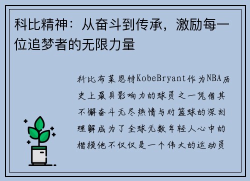 科比精神：从奋斗到传承，激励每一位追梦者的无限力量