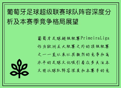 葡萄牙足球超级联赛球队阵容深度分析及本赛季竞争格局展望