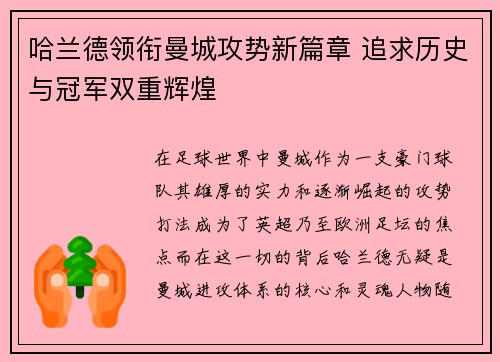 哈兰德领衔曼城攻势新篇章 追求历史与冠军双重辉煌